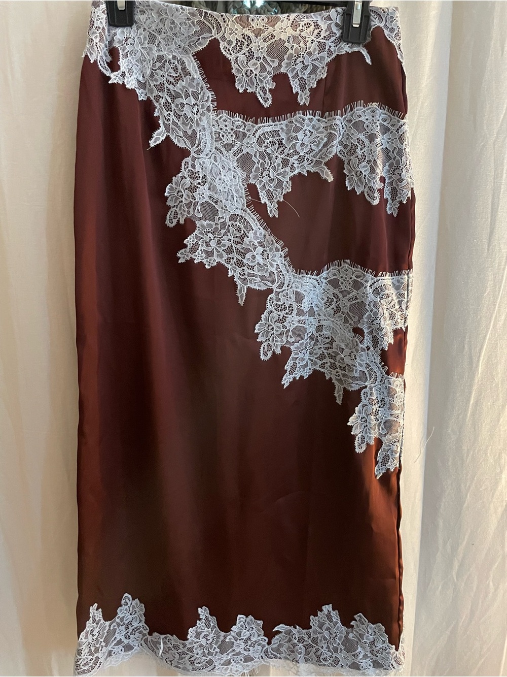 Sunday Brown Midi Skirt with Blue Lace Trim